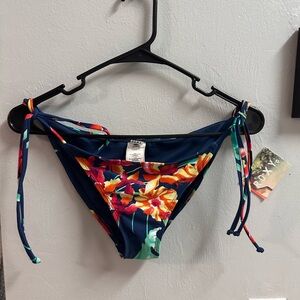 Roxy Navy Floral Bikini Bottom with Side Ties